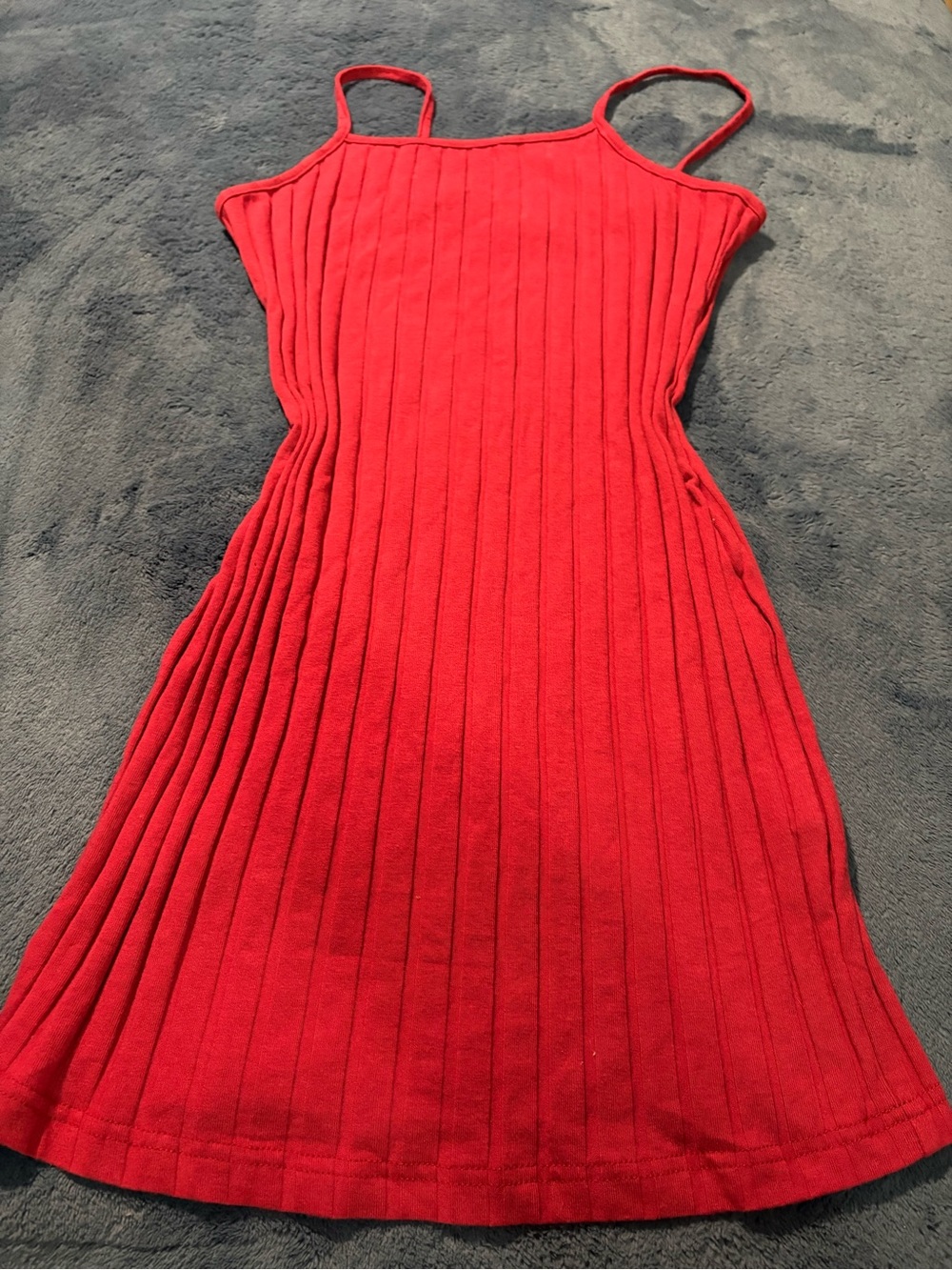 SHEIN Red Ribbed Spaghetti-Strap Mini Dress
